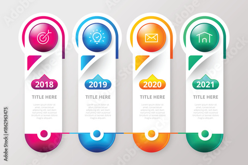 Infographic template with colorful timeline for years 2019 to 2024
