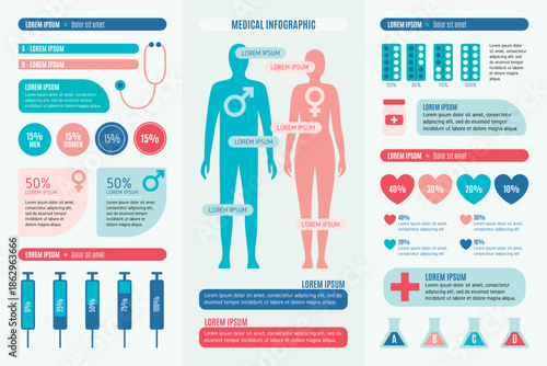 Medical infographic with human body and health related icons and information