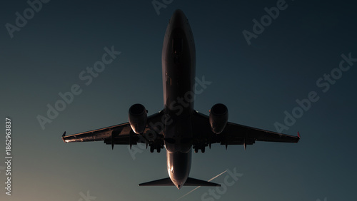 Photos Plane silhoutte view from bottom view under the plane landing