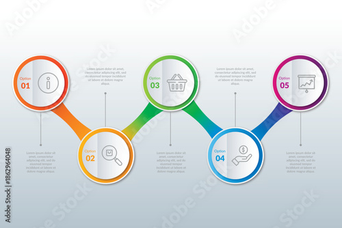 Infographic template with four colorful magnifying glasses and sample text