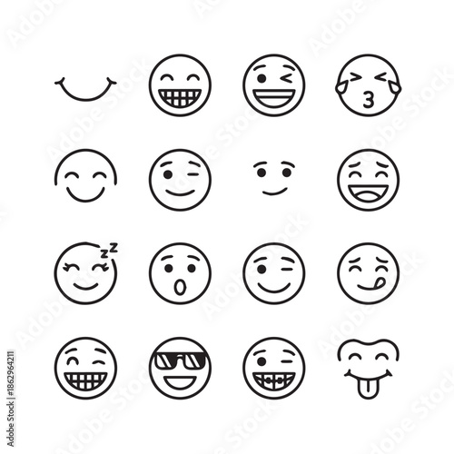 Collection of various emoticon faces with different expressions