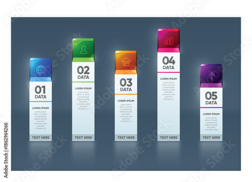 Five colorful hair dye tubes standing upright on a gray background