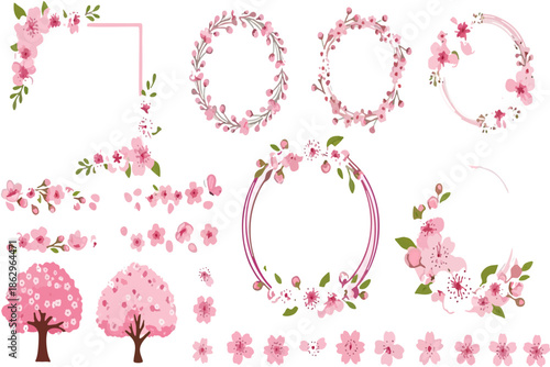 Beautiful Collection of Cherry Blossom Elements and Frames for Spring and Floral Designs
