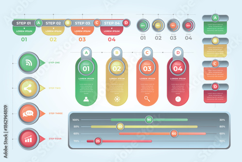 Colorful traffic light and signal icons with various shapes and sizes