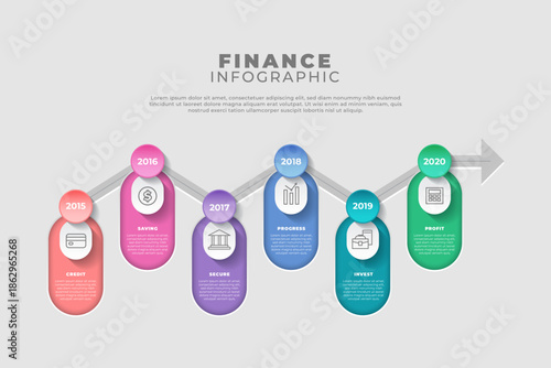 Colorful finance infographic template with bottles in a row