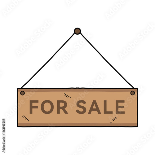 Wooden hanging for sale cartoon sign vector illustration