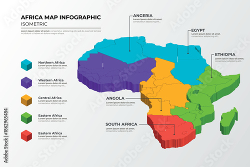 Africa map with different colored regions and statistics