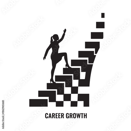 Confident businesswoman ascending career growth staircase