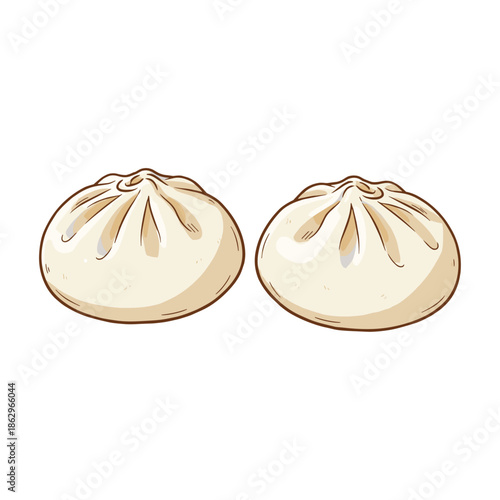 Delicious steamed Chinese baozi buns (dim sum) hand-drawn vector illustration