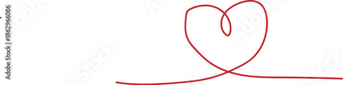 Red heart shape made from a single continuous curved line isolated on transparent background