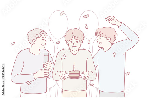 Close friends celebrating together happily, Gathering of cherished friends immersed in laughter and cheerfulness, Cheerful group of beloved friends united in joyful festivities and shared happiness