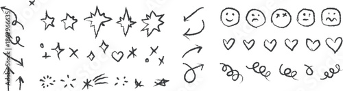 Hand drawn doodle icons isolated on transparent background