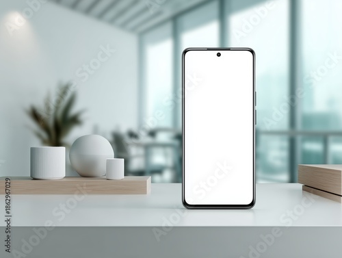 Minimalist Smartphone Mockup on Bright Office Desk