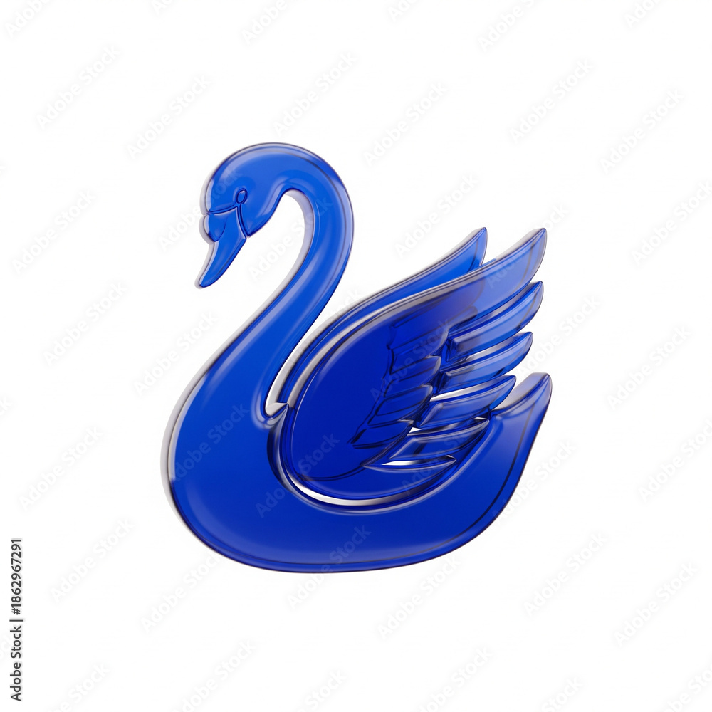 Fototapeta premium 3D Illustration of Dark Blue Glass Swan, Bird Icon, Grace Symbol, Transparent Waterfowl, Cristal Animal