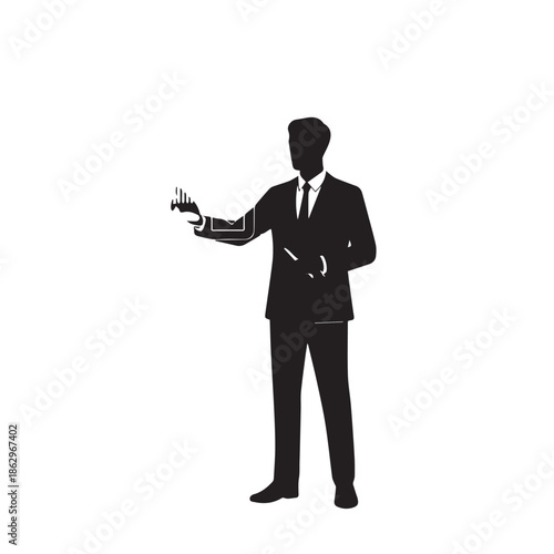 Businessman presenting with confident gesture in suit