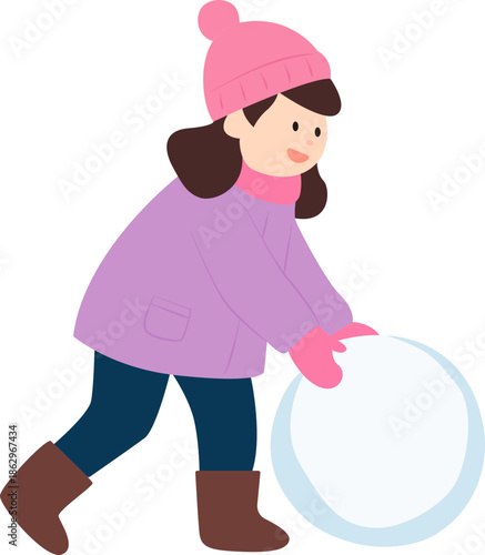 겨울,눈사람,아이,분홍색,보라색,여자,어린이,여자아이,눈덩이,눈,핑크,모자,장갑,목도리