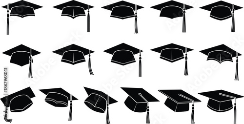 graduation cap mortarboard silhouette education academic university college vector icon black illustration collection isolated design ceremony