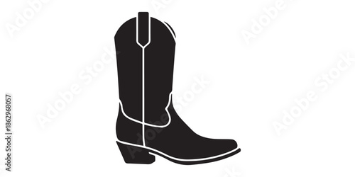 Cowboy boot silhouette icon, Cowboy boot icon vector illustration. Vector black silhouette. Silhouette of classic cowboy boots on white background,