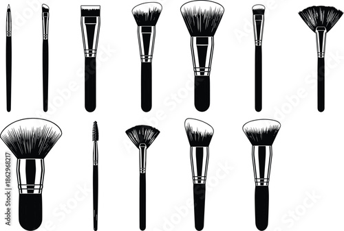 makeup, brushes, beauty, cosmetic, tools, applicators, foundation, eyeshadow, blush, contour, spoolie, fan, kit, professional, essentials, grooming, skincare, fashion, elegance, artistry