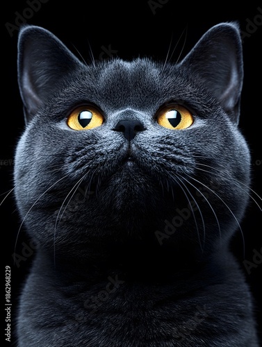 British Shorthair Portrait with Yellow Eyes