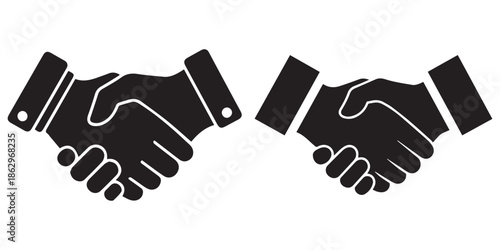 Black and white handshake icons side by side on white background shaking hands agreement, Man giving handshake icon vector illustration isoleted on white background in black silhouette complex photo.