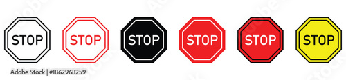 Stop Sign Octagon Icons Set in Multiple Colours Isolated on White