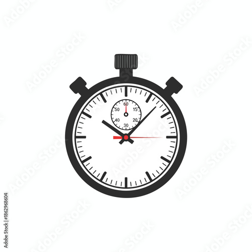 A circular timer with hands and buttons. Its red hand points past 30 seconds