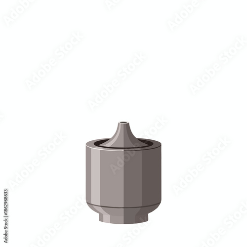 An abstract, cylindrical vessel with a central tapering cone shape as a top