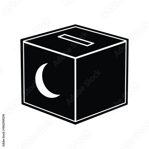 Ramadan crescent moon box for zakat and charity donations during islamic holy month