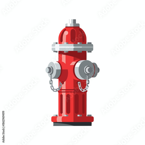 A bright red fire hydrant, a street fixture, stands upright against a white backdrop