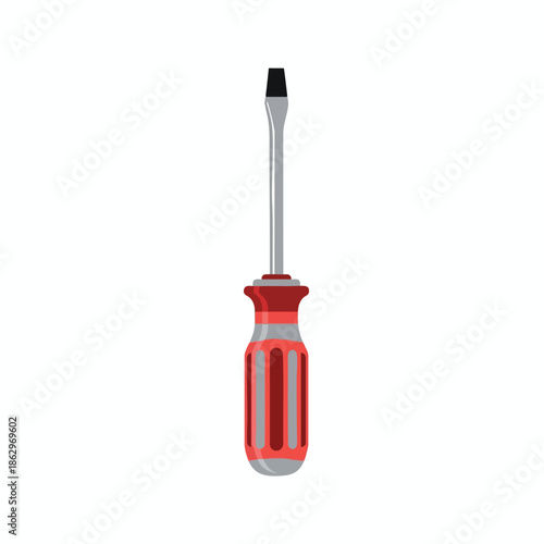 A simple, flat illustration of a red handled screwdriver