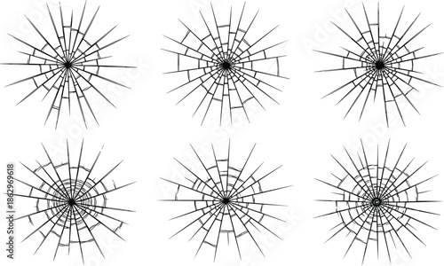 glass, broken, shattered, crack, cracks, fracture, impact, damage, radial, explosion, abstract, window, mirror, smash, breakage, danger, texture, vector, illustration, collection