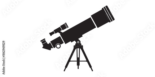 Black silhouette of a telescope or spyglass isolated on a white background,Vector illustration of a black silhouette telescope on a white background for science or research
