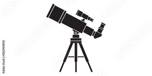 Black silhouette of a telescope or spyglass isolated on a white background,Vector illustration of a black silhouette telescope on a white background for science or research
