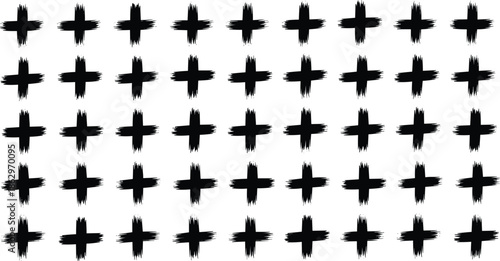 Abstract grunge cross pattern with hand painted brush stroke plus symbols isolated on white background modern design texture