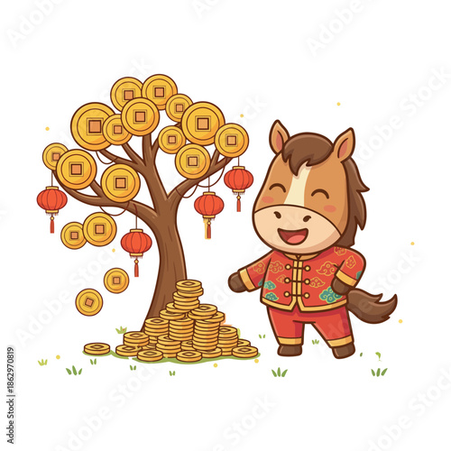 Chinese New Year 2026 Year of the Horse Cartoon Vector 