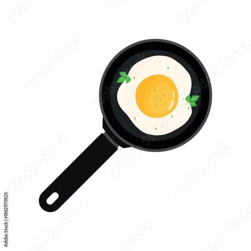 Sunny side up egg with fresh parsyel garnish in frying pan vector illustration