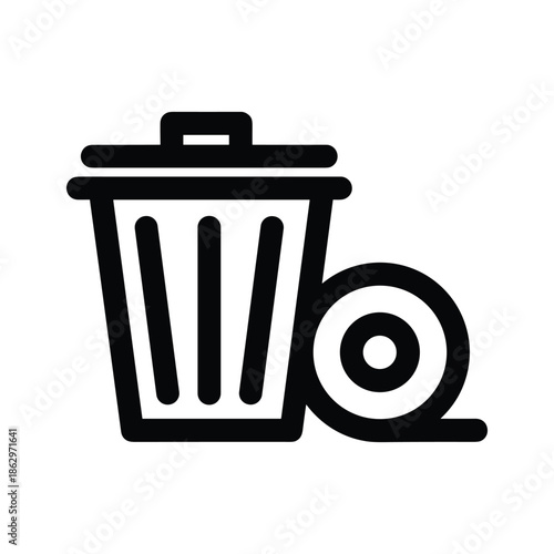 Black trash can with open lid and trash bag