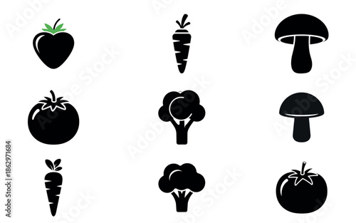 Vegetable and mushroom silhouette illustrations