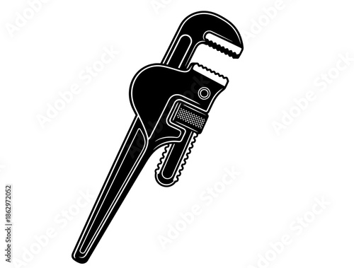 Illustration of a black pipe wrench with white outlines on a white background.