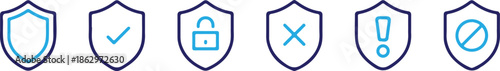security shield six bule line icons set vector illustration design logo art 