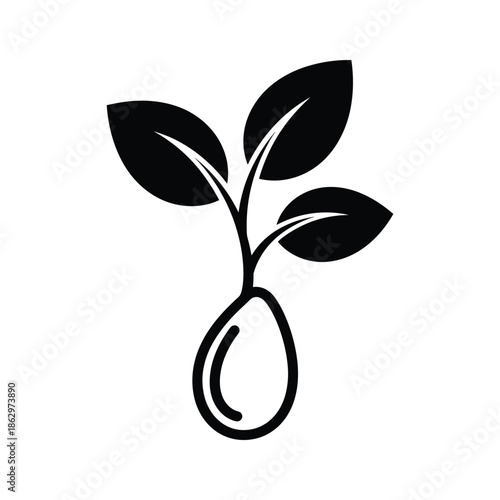 Simple black silhouette of a seedling with leaves