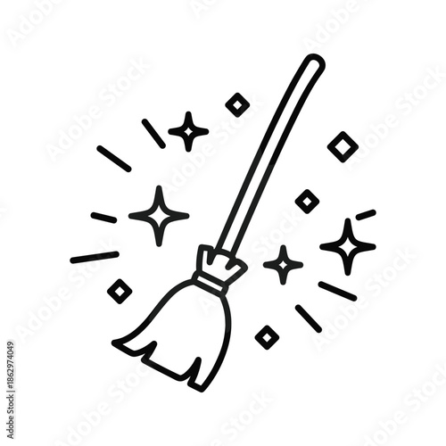 Magical broomstick with sparkles and stars