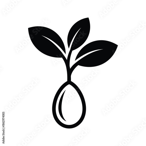 Simple black and white illustration of a seedling