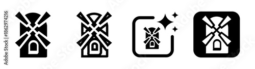 Windmill icon in black transparent vector PNG illustration