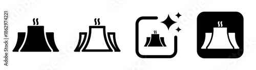 Nuclear power plant icon in black transparent vector PNG illustration