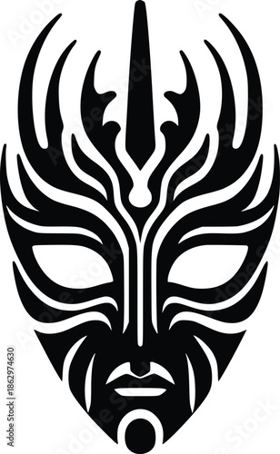 Intricate black tribal mask design a striking and stylized illustration