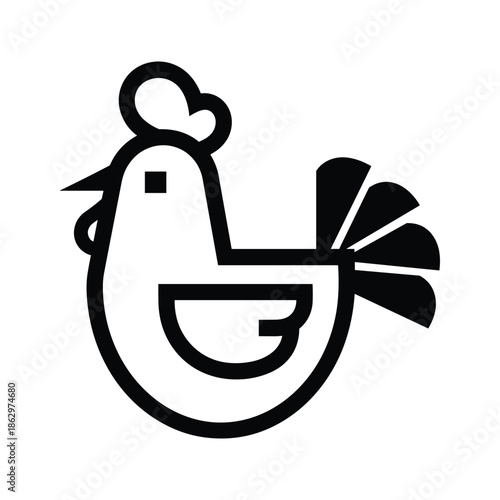Simple black and white chicken logo design