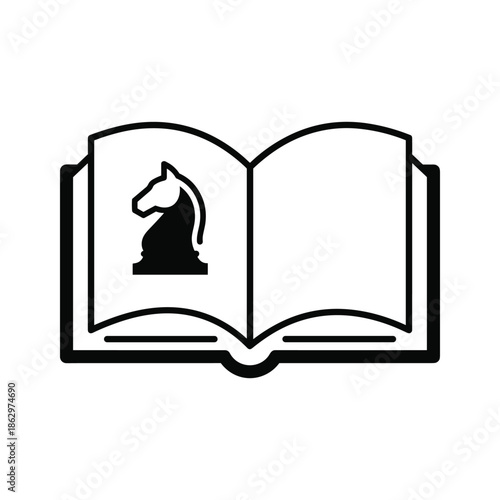 Chess knight piece inside open book