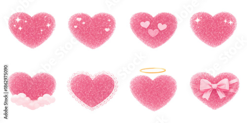 Vector set of pink heart-shaped balloons, a romantic love symbol for Valentine's Day and wedding card design